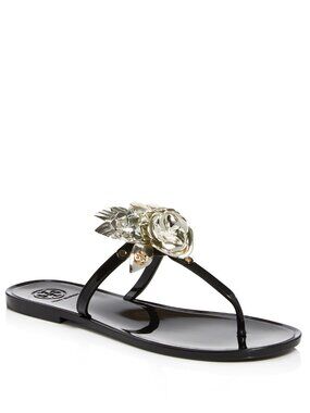 Tory Burch Blossom Women's Black Jelly Thong Sandals Size: 8